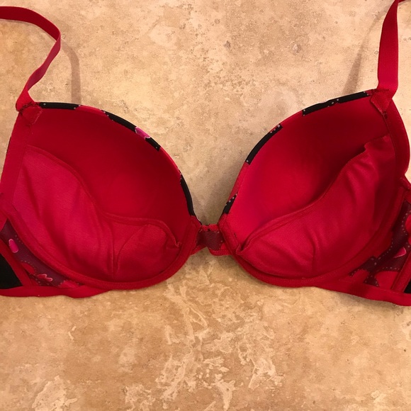 Fredericks of Hollywood Sexy Push Up Bra 34DD Black Red Pink Hearts Underwire - Picture 12 of 15